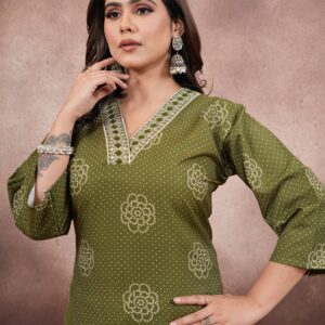 Olive Green Digital Print Rayon 3 Piece Set
